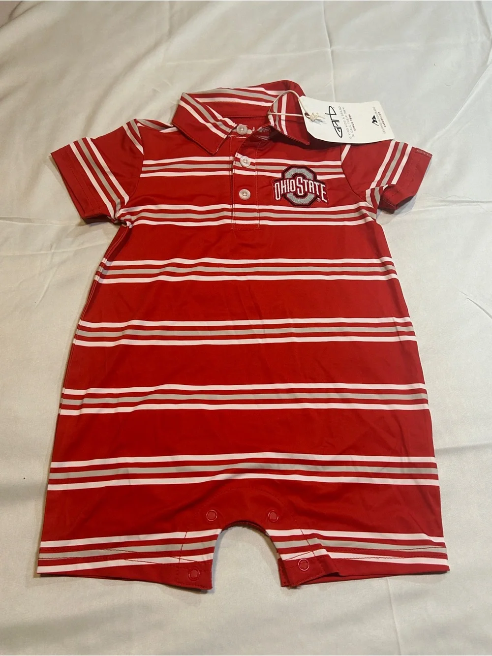 Ohio State Buckeyes Baby Boys Polo Romper 12M Red White Striped NWT Game Day